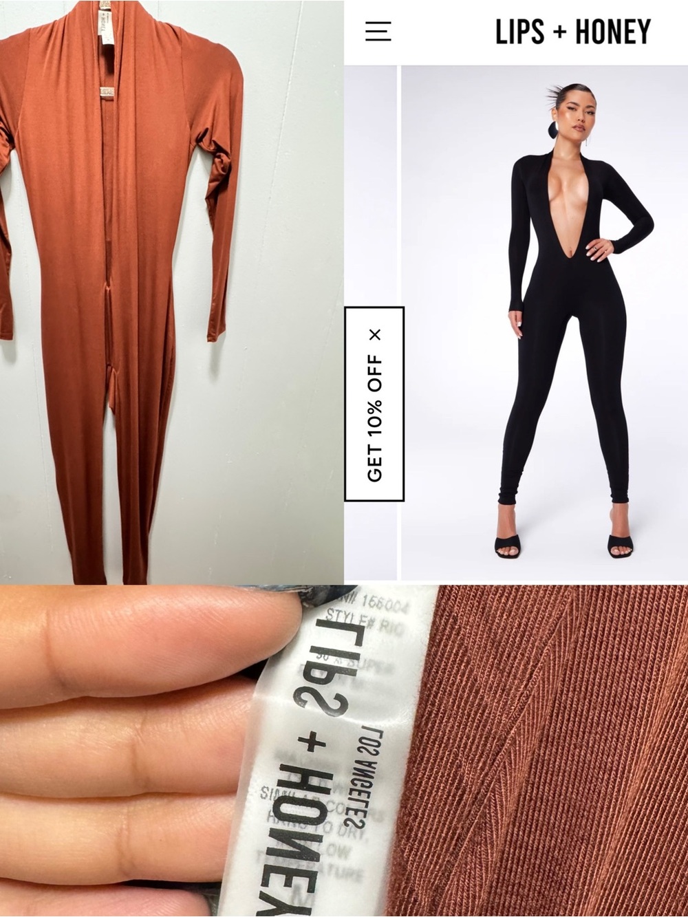 Rust Deep-V Long Sleeve Jumpsuit